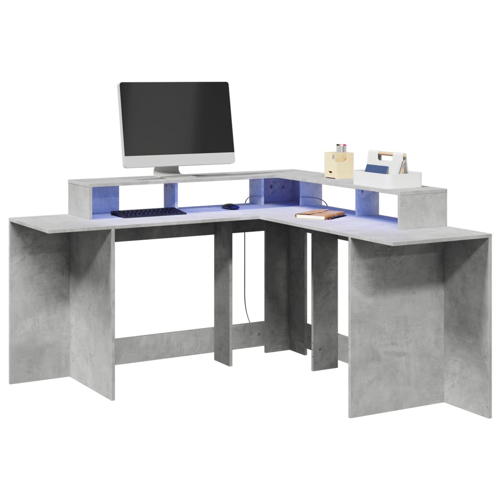 LED desk concrete grey 152x152x91 cm wood-based material