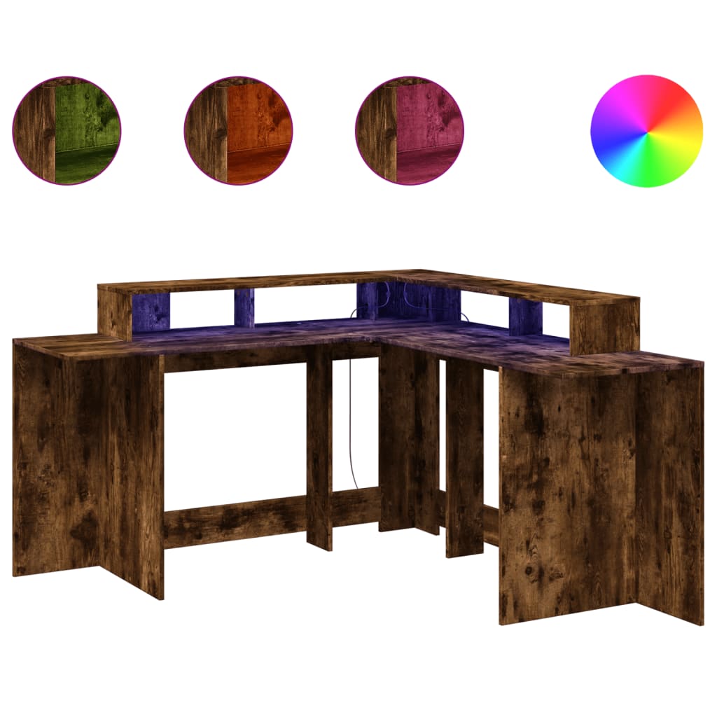 LED desk smoked oak 152x152x91 cm wood material