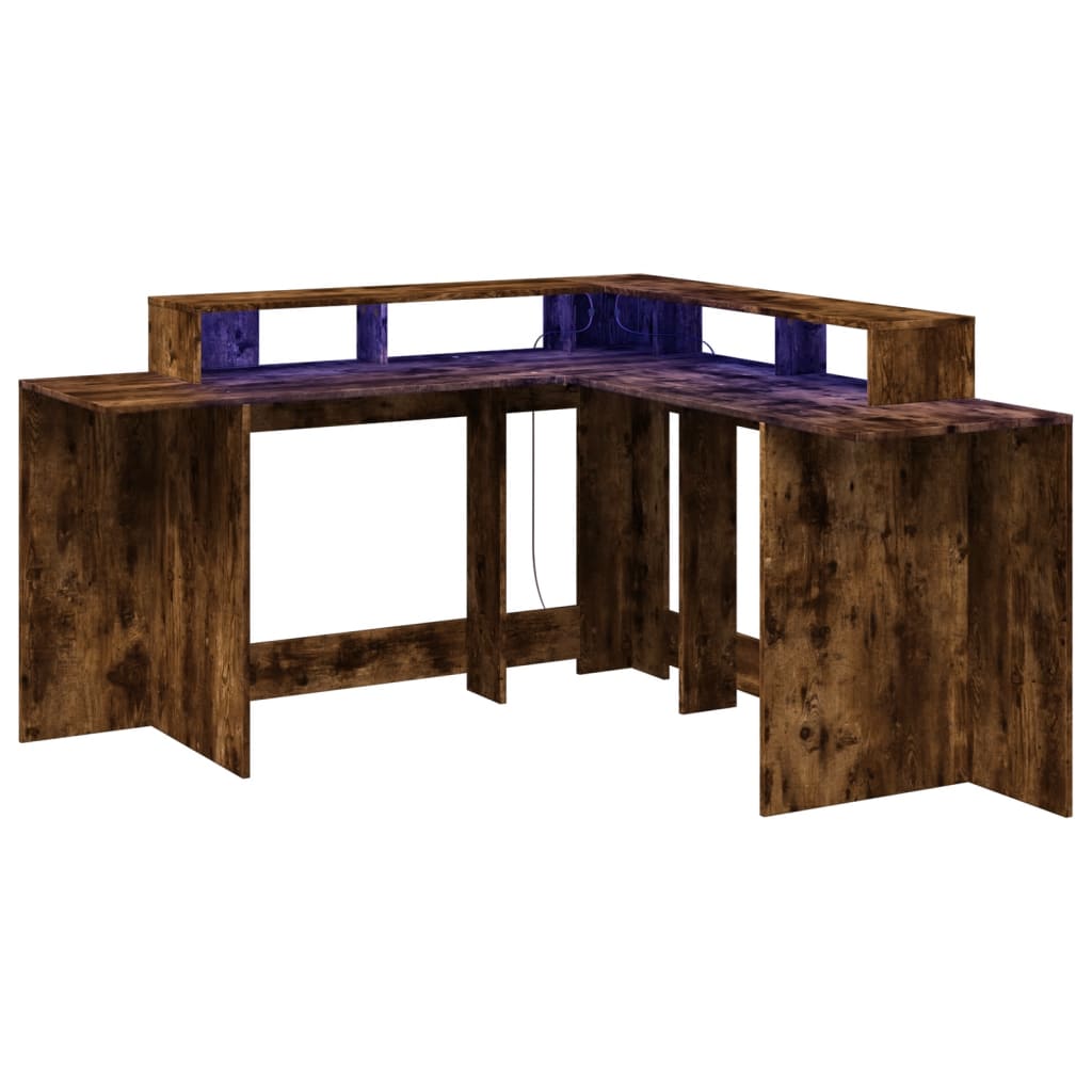 LED desk smoked oak 152x152x91 cm wood material