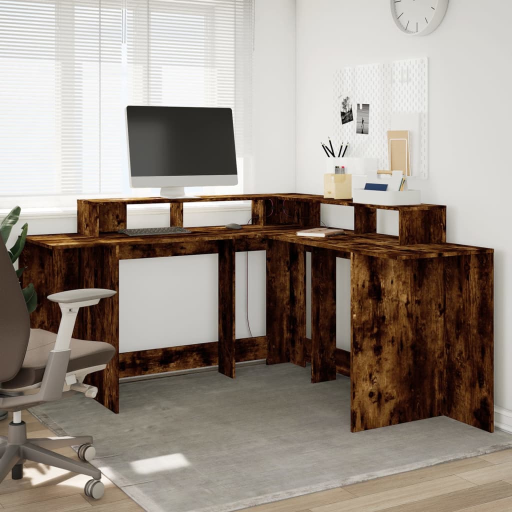 LED desk smoked oak 152x152x91 cm wood material