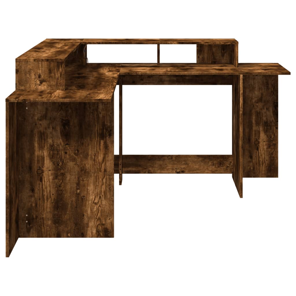 LED desk smoked oak 152x152x91 cm wood material