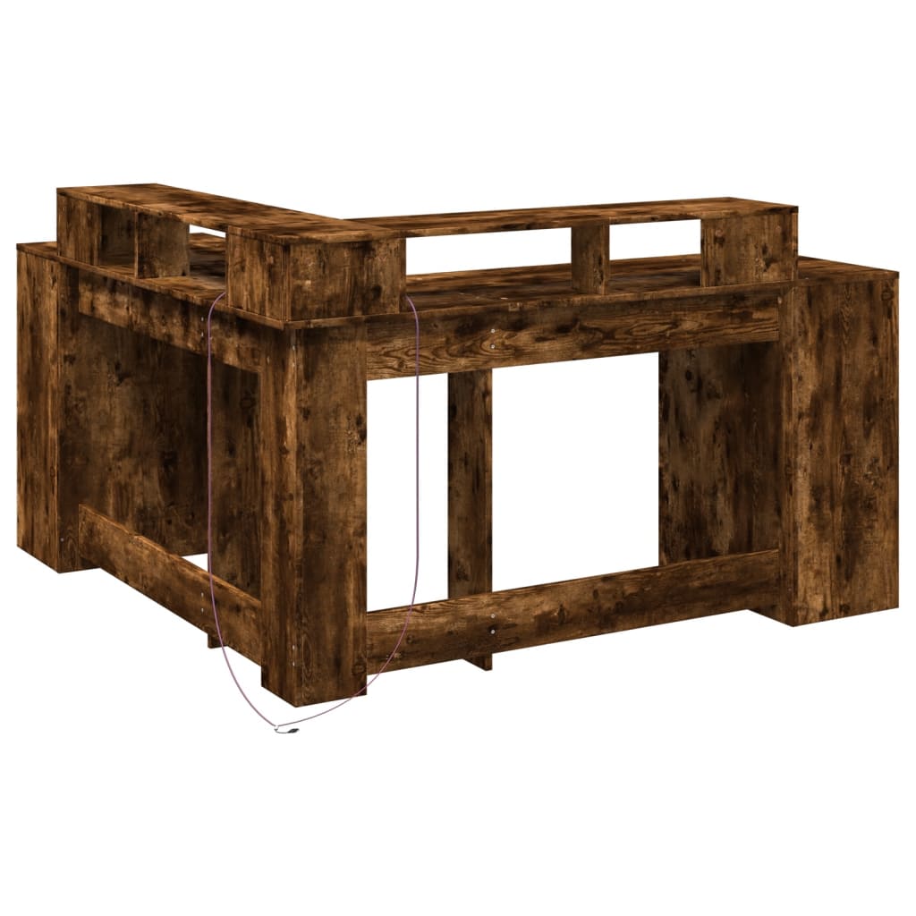 LED desk smoked oak 152x152x91 cm wood material