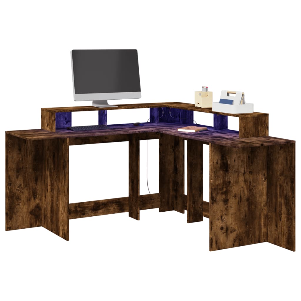 LED desk smoked oak 152x152x91 cm wood material