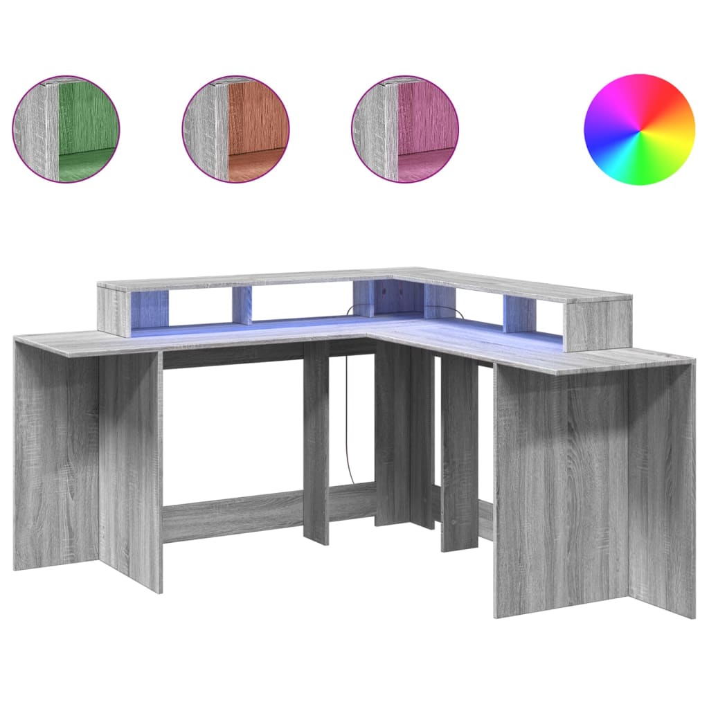 LED desk gray Sonoma 152x152x91 cm wood-based material