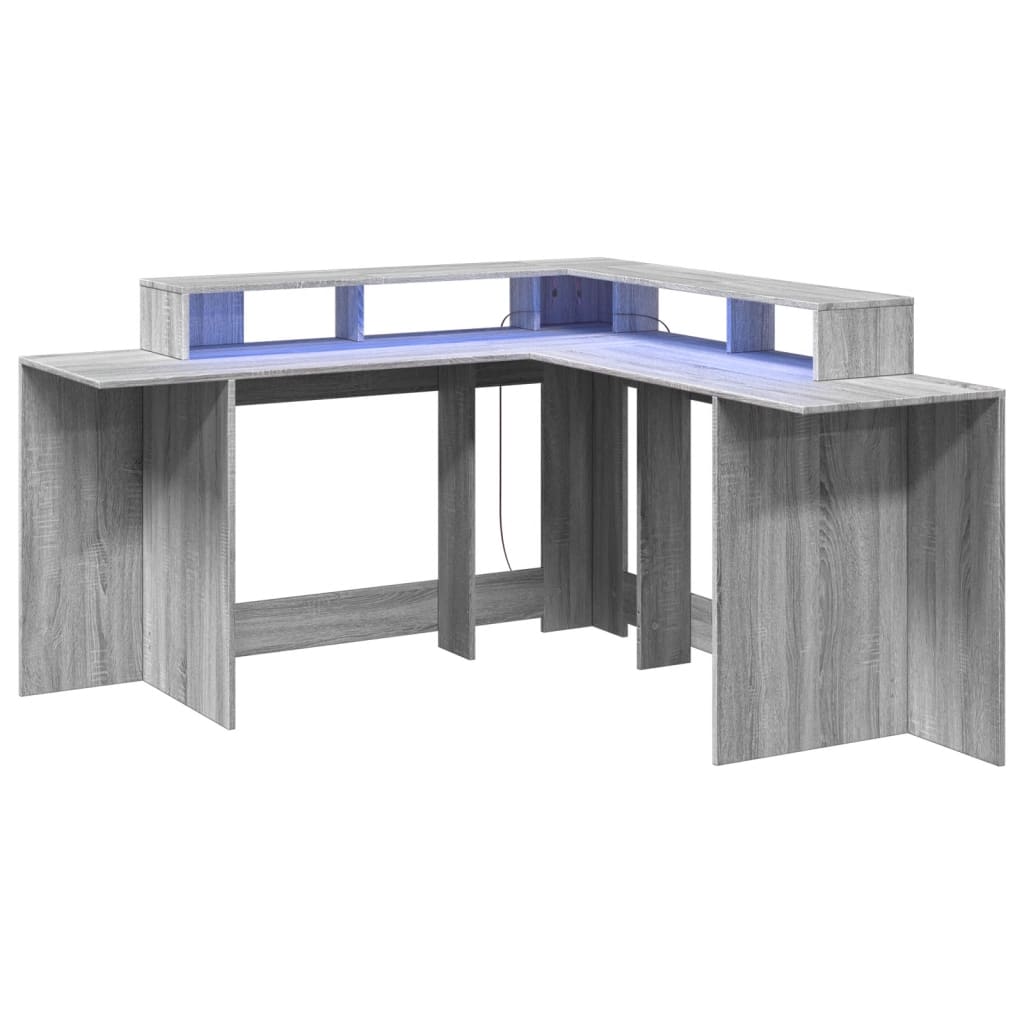 LED desk gray Sonoma 152x152x91 cm wood-based material
