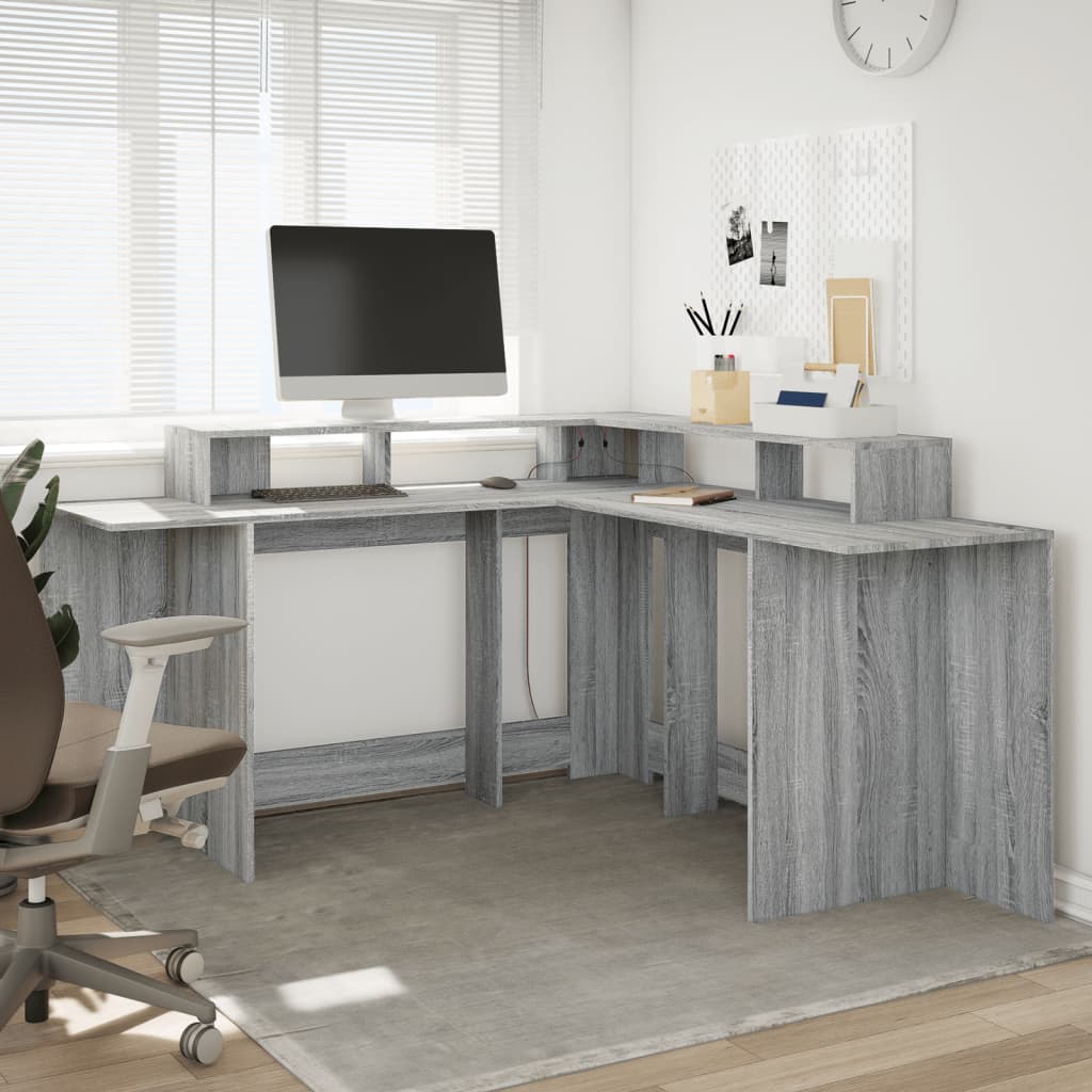 LED desk gray Sonoma 152x152x91 cm wood-based material