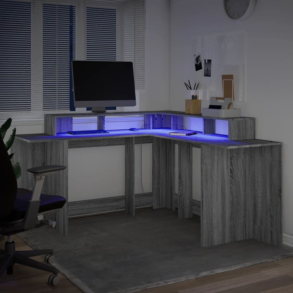 LED desk gray Sonoma 152x152x91 cm wood-based material