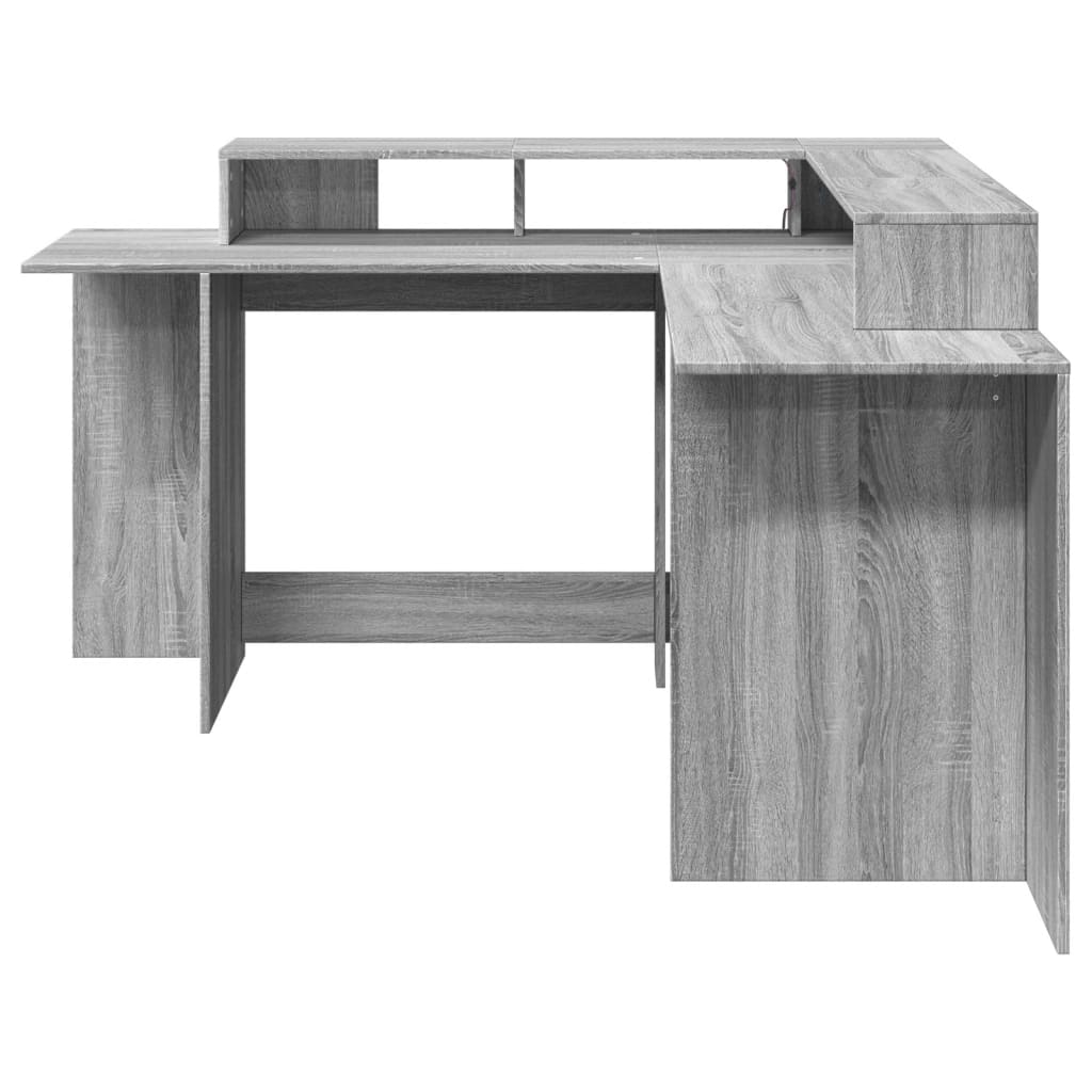 LED desk gray Sonoma 152x152x91 cm wood-based material