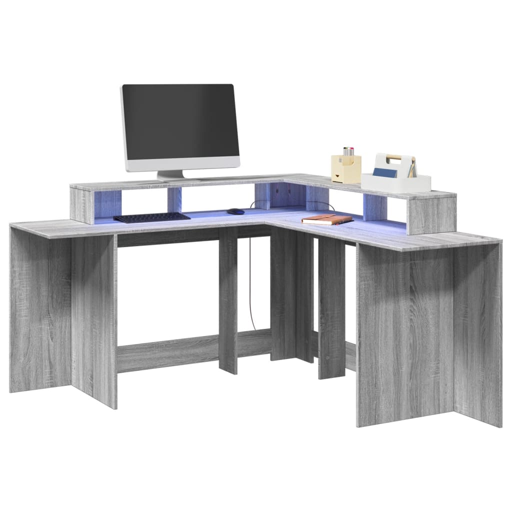 LED desk gray Sonoma 152x152x91 cm wood-based material