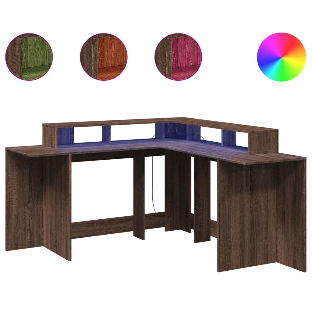 LED desk brown oak look 152x152x91 wood material