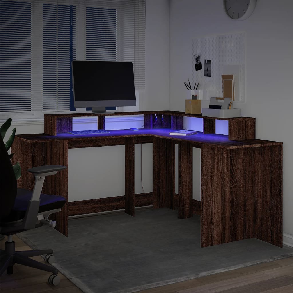 LED desk brown oak look 152x152x91 wood material