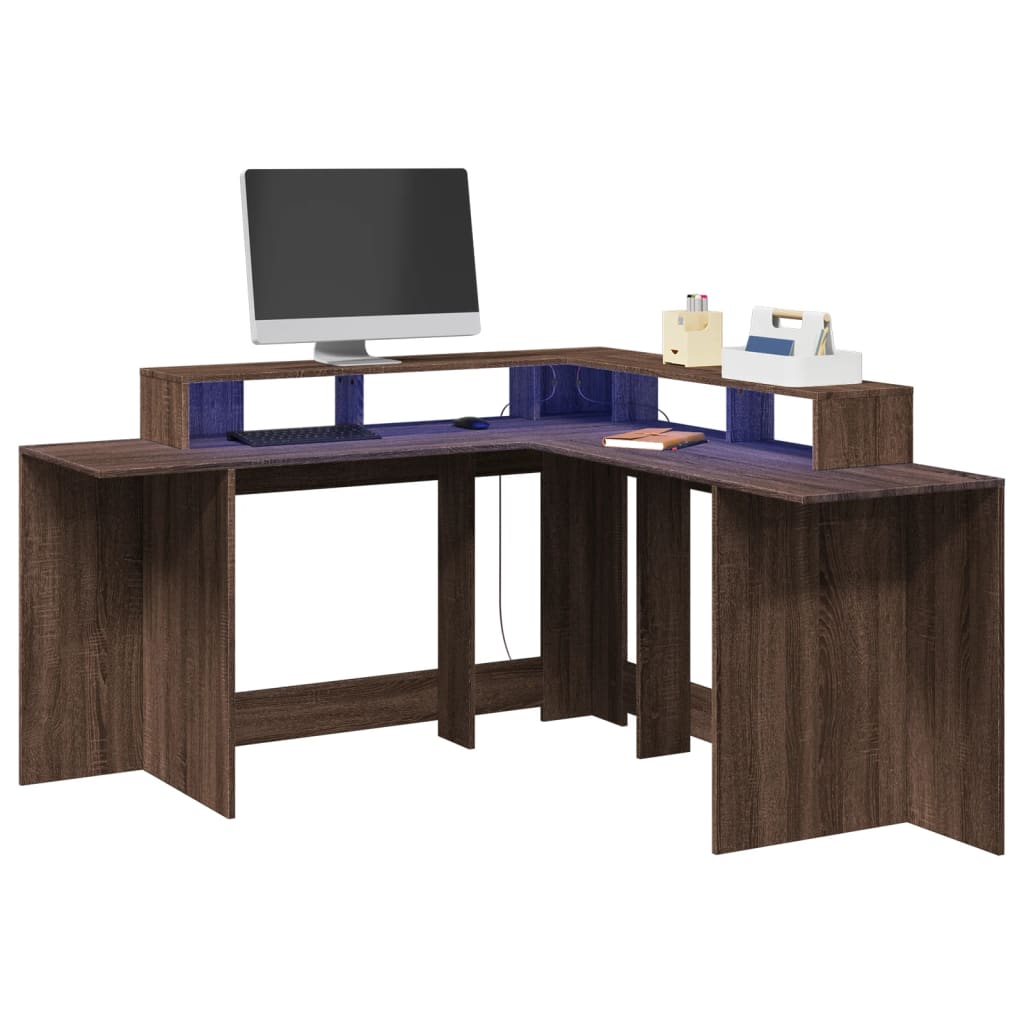 LED desk brown oak look 152x152x91 wood material