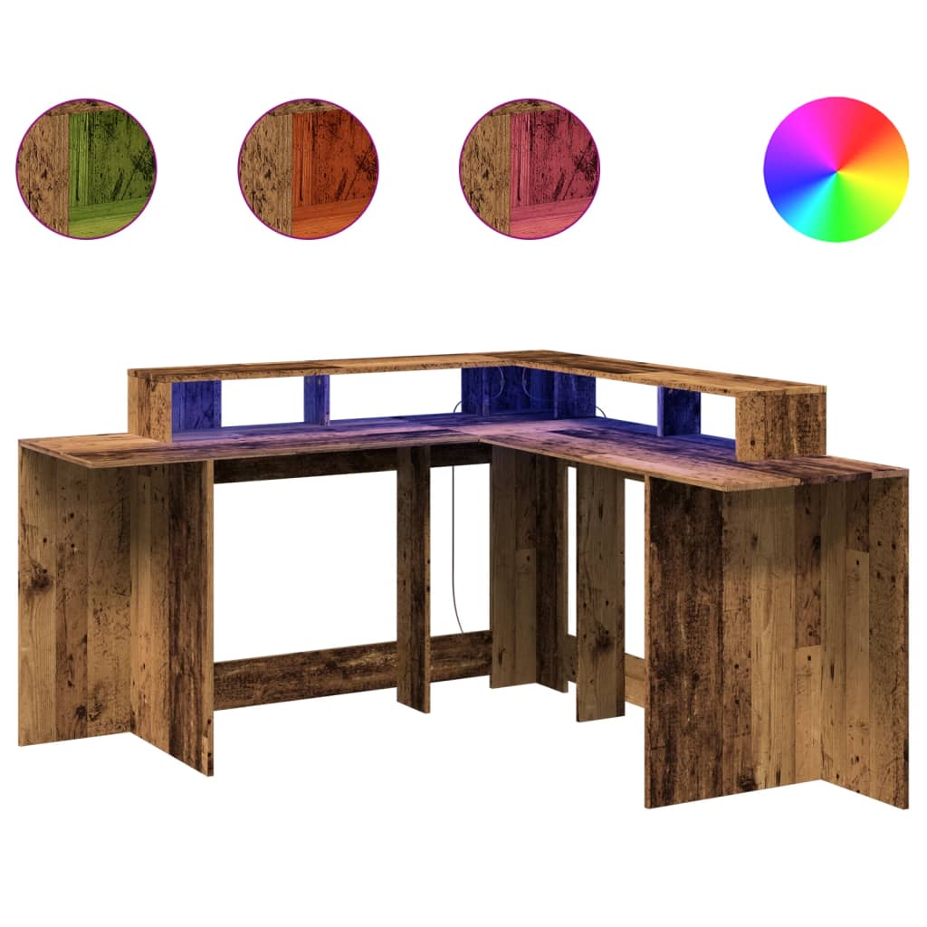 LED desk reclaimed wood look 152x152x91 cm wood-based material