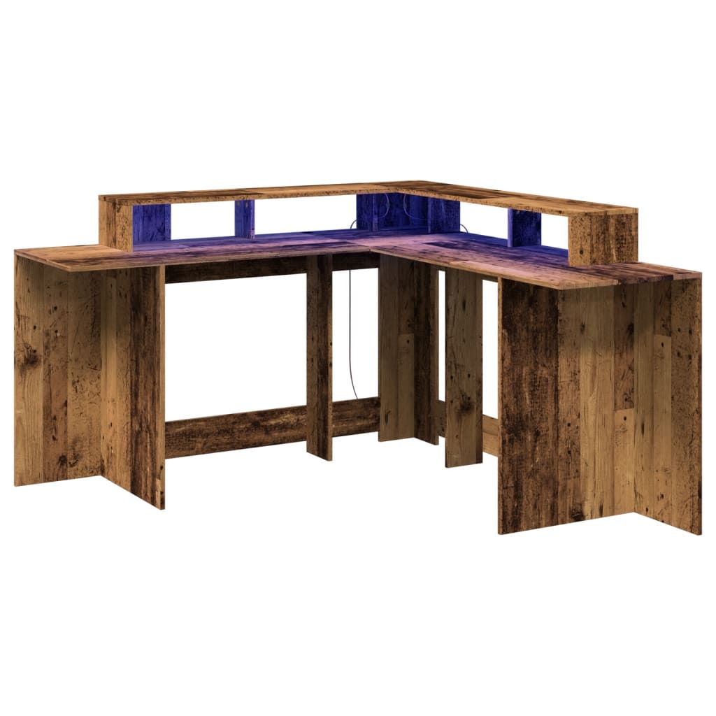 LED desk reclaimed wood look 152x152x91 cm wood-based material