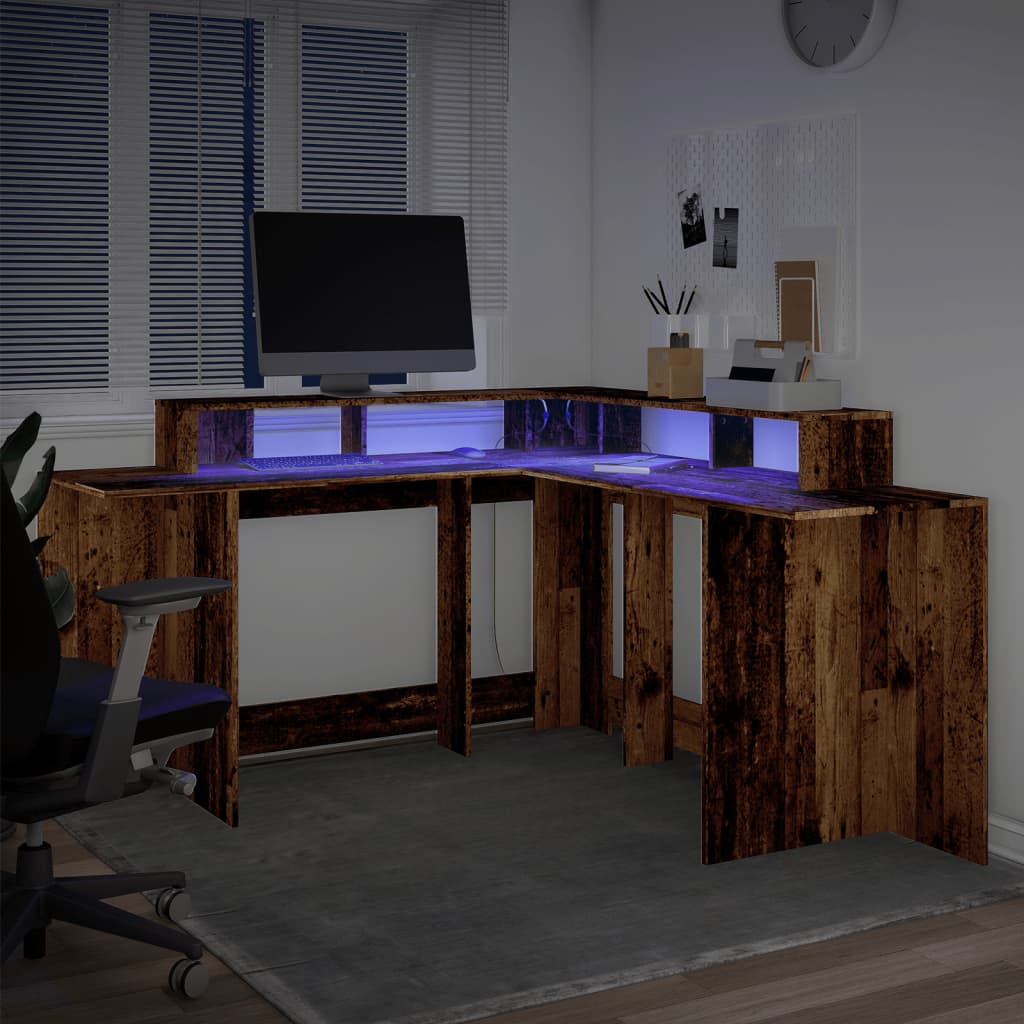 LED desk reclaimed wood look 152x152x91 cm wood-based material