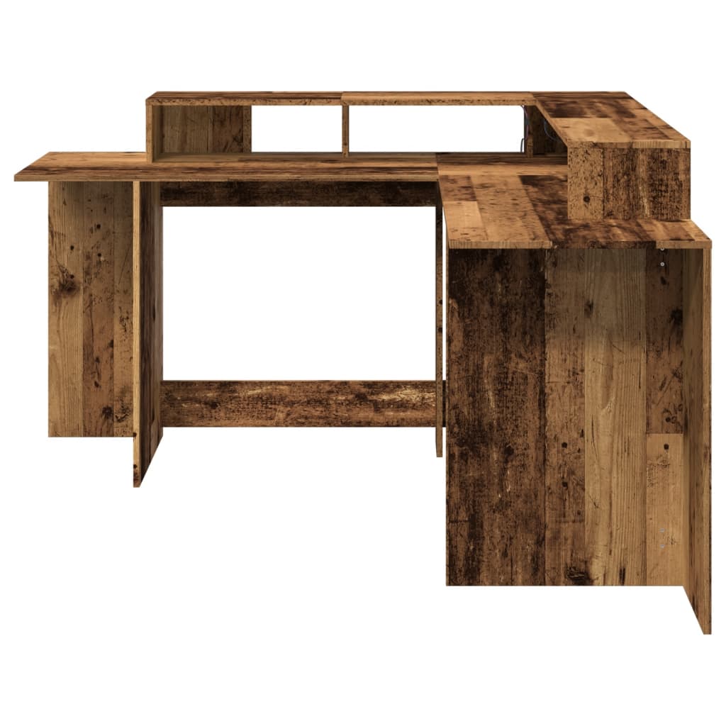 LED desk reclaimed wood look 152x152x91 cm wood-based material