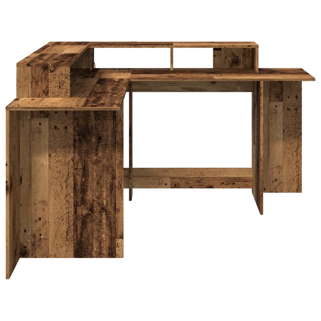 LED desk reclaimed wood look 152x152x91 cm wood-based material