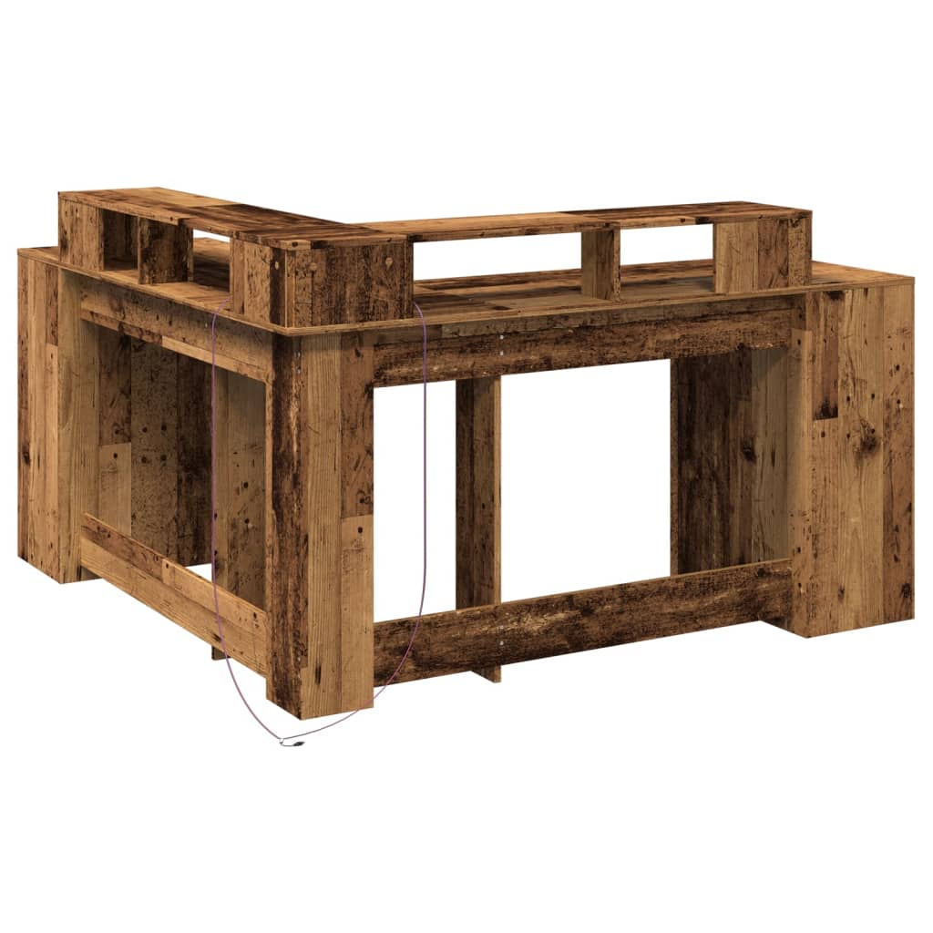 LED desk reclaimed wood look 152x152x91 cm wood-based material