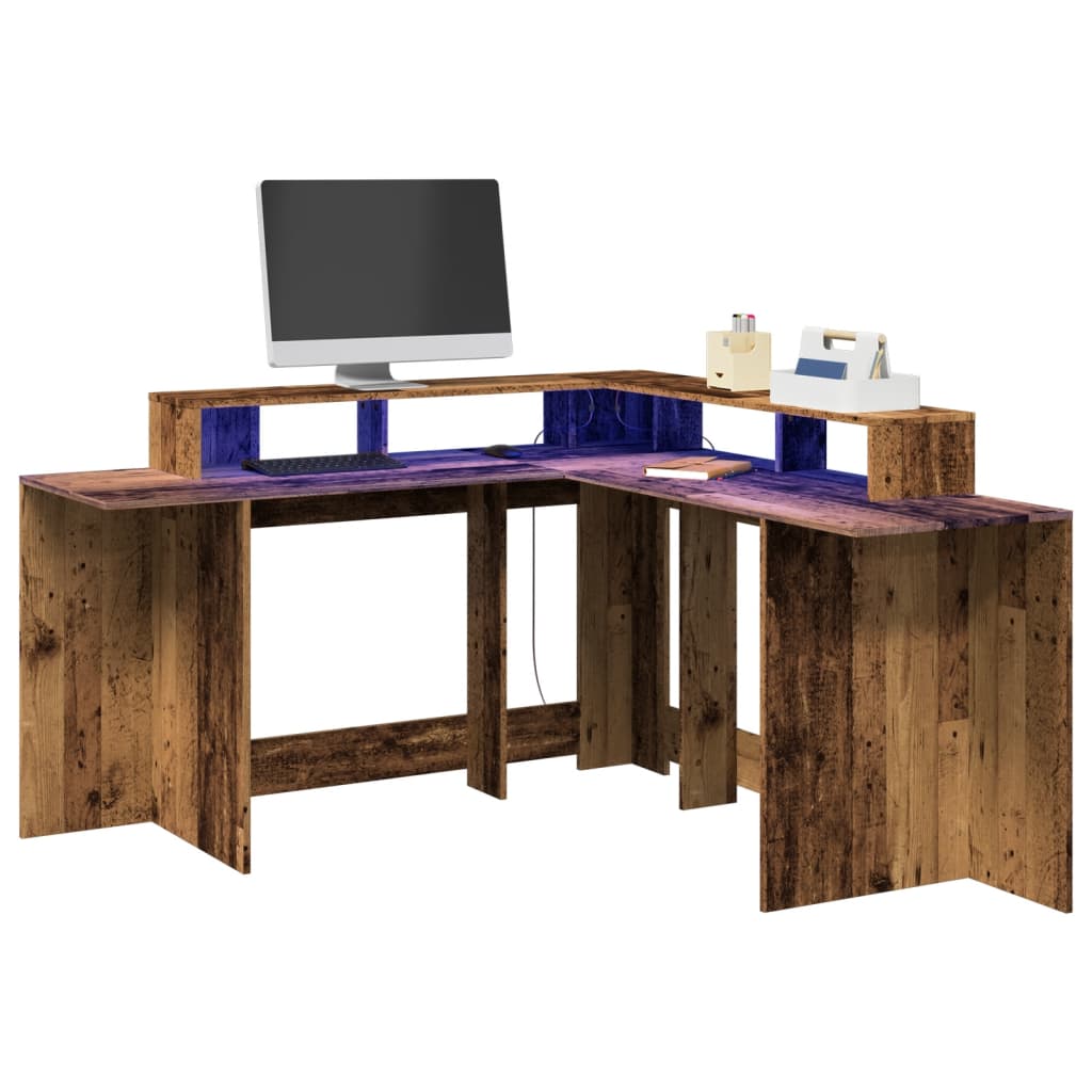 LED desk reclaimed wood look 152x152x91 cm wood-based material