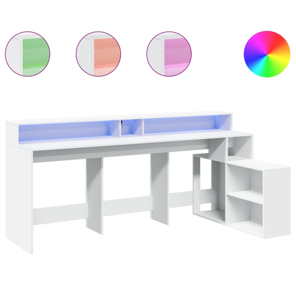 LED desk white 200x104x91 cm wood-based material