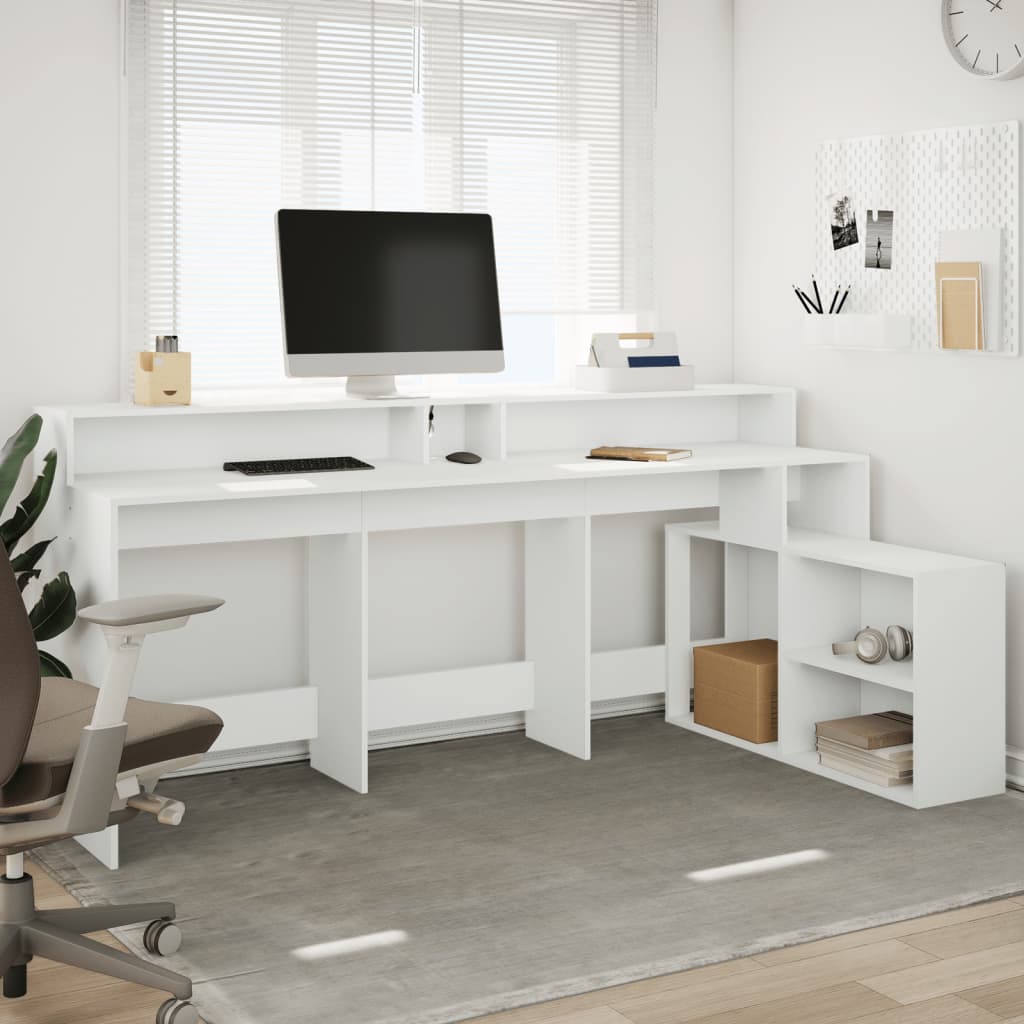 LED desk white 200x104x91 cm wood-based material