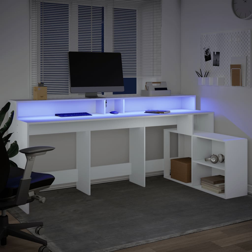 LED desk white 200x104x91 cm wood-based material