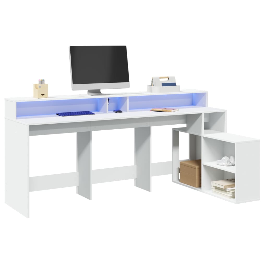 LED desk white 200x104x91 cm wood-based material