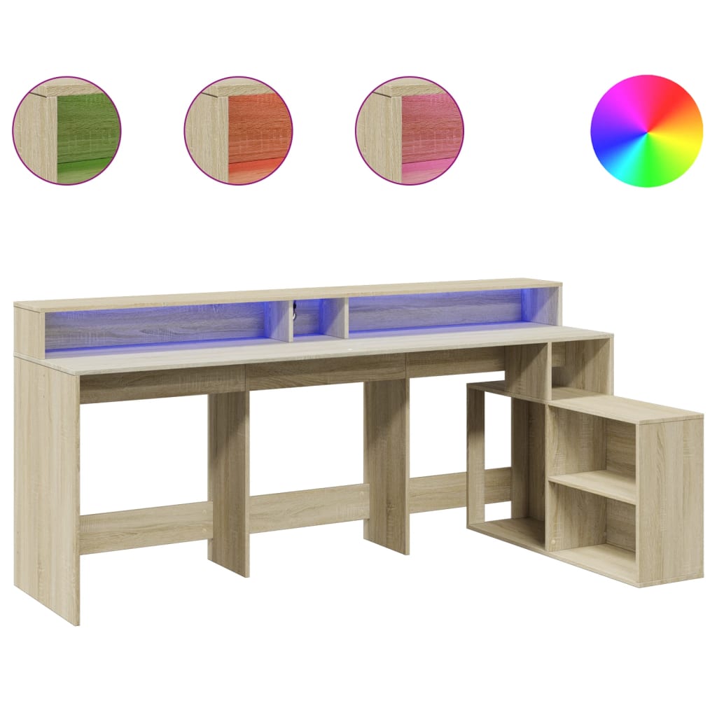LED desk Sonoma oak 200x104x91 cm wood-based material