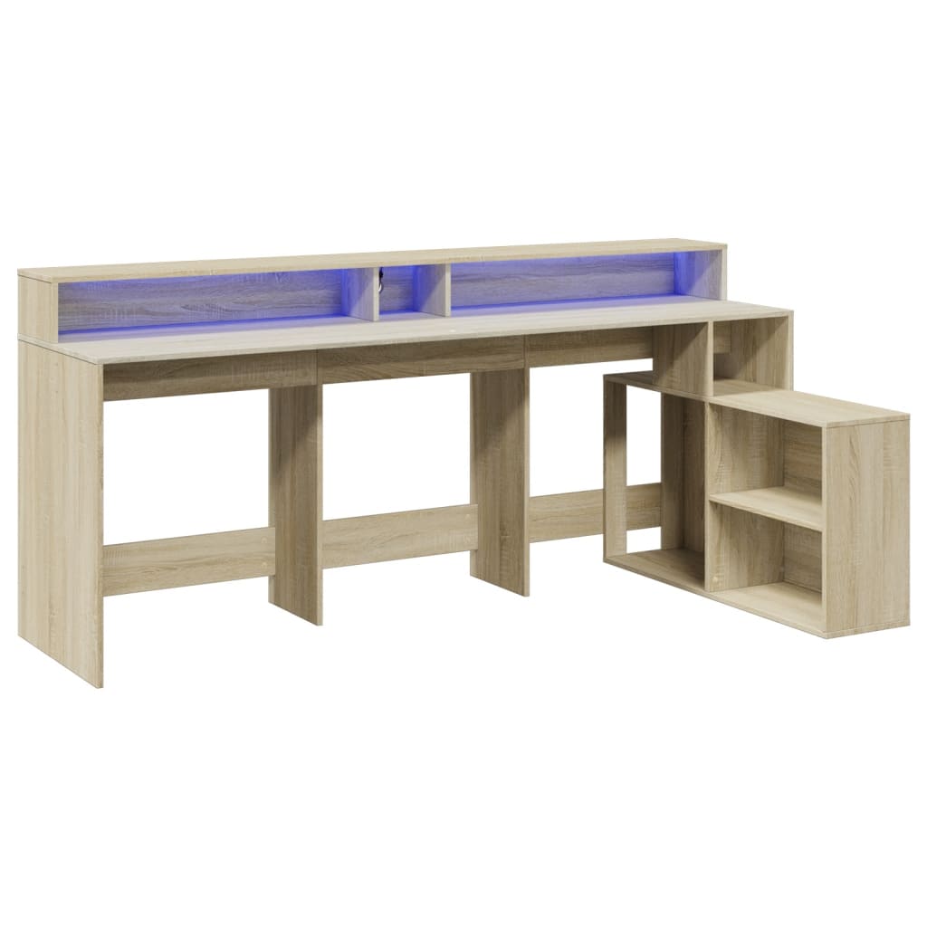 LED desk Sonoma oak 200x104x91 cm wood-based material