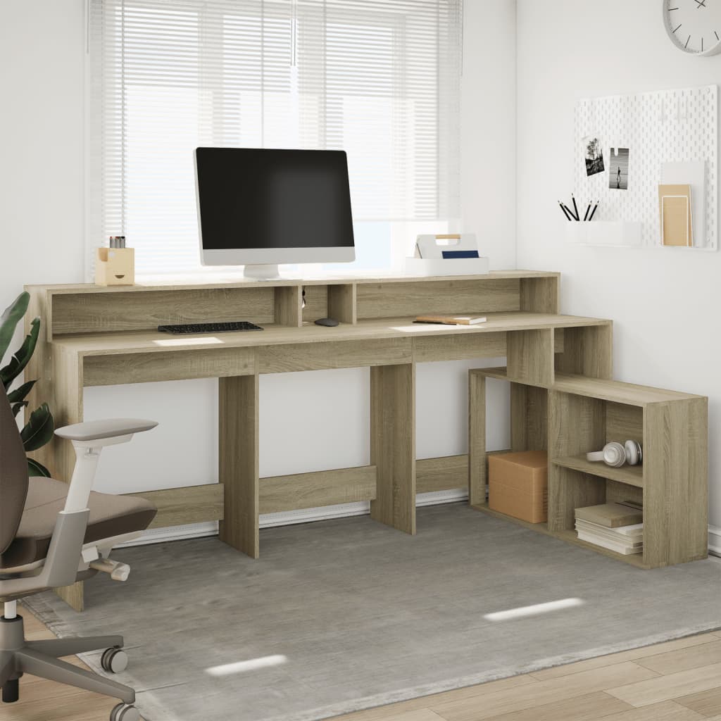 LED desk Sonoma oak 200x104x91 cm wood-based material