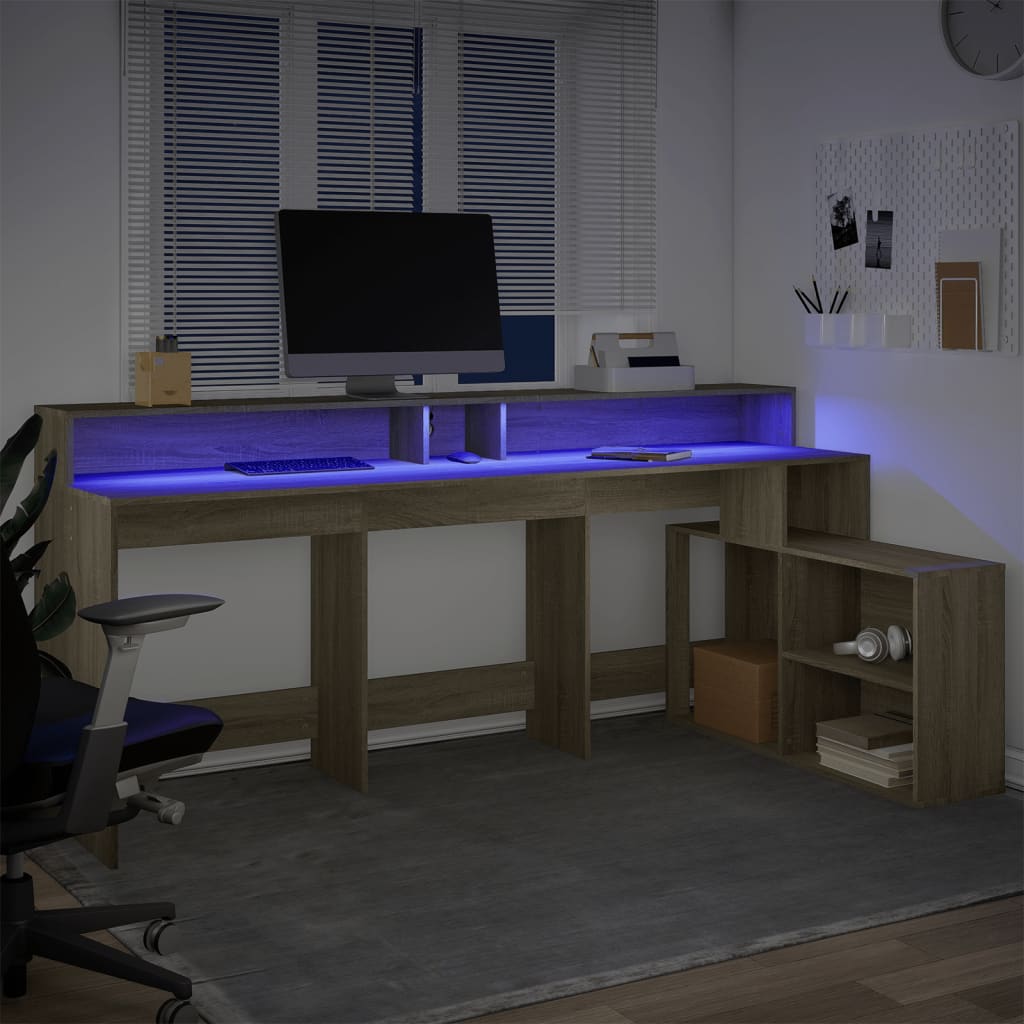 LED desk Sonoma oak 200x104x91 cm wood-based material