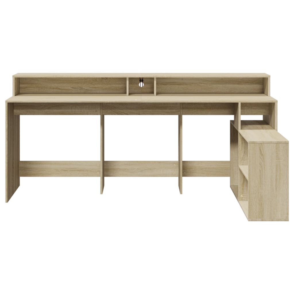 LED desk Sonoma oak 200x104x91 cm wood-based material