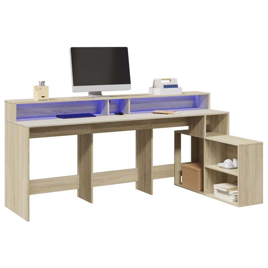 LED desk Sonoma oak 200x104x91 cm wood-based material