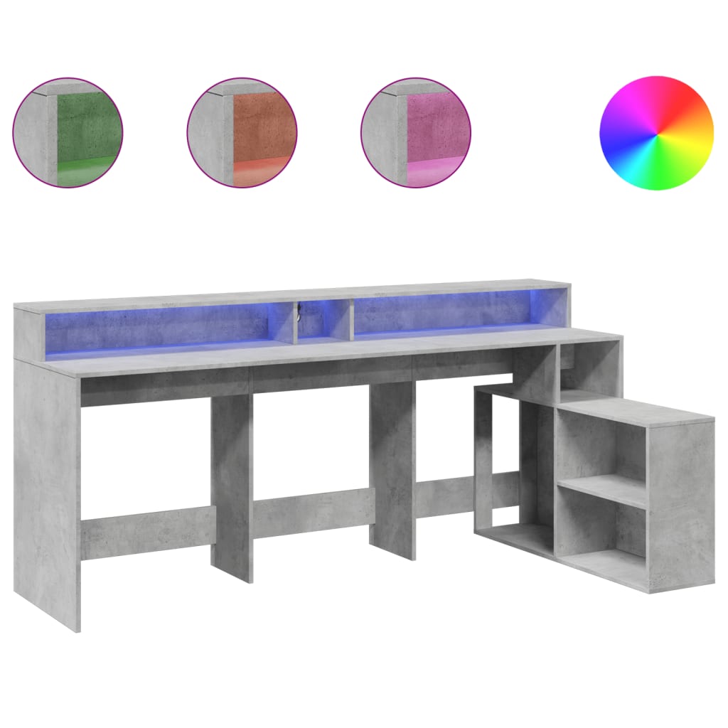 LED desk concrete grey 200x104x91 cm wood-based material