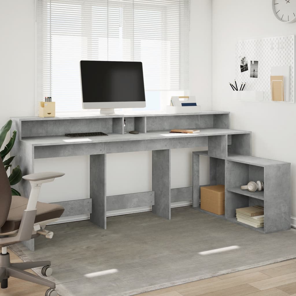 LED desk concrete grey 200x104x91 cm wood-based material