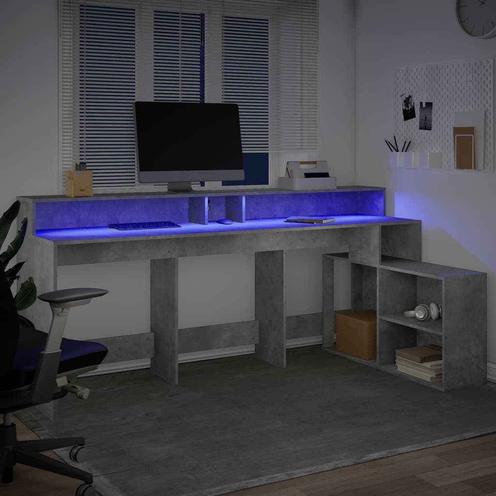 LED desk concrete grey 200x104x91 cm wood-based material