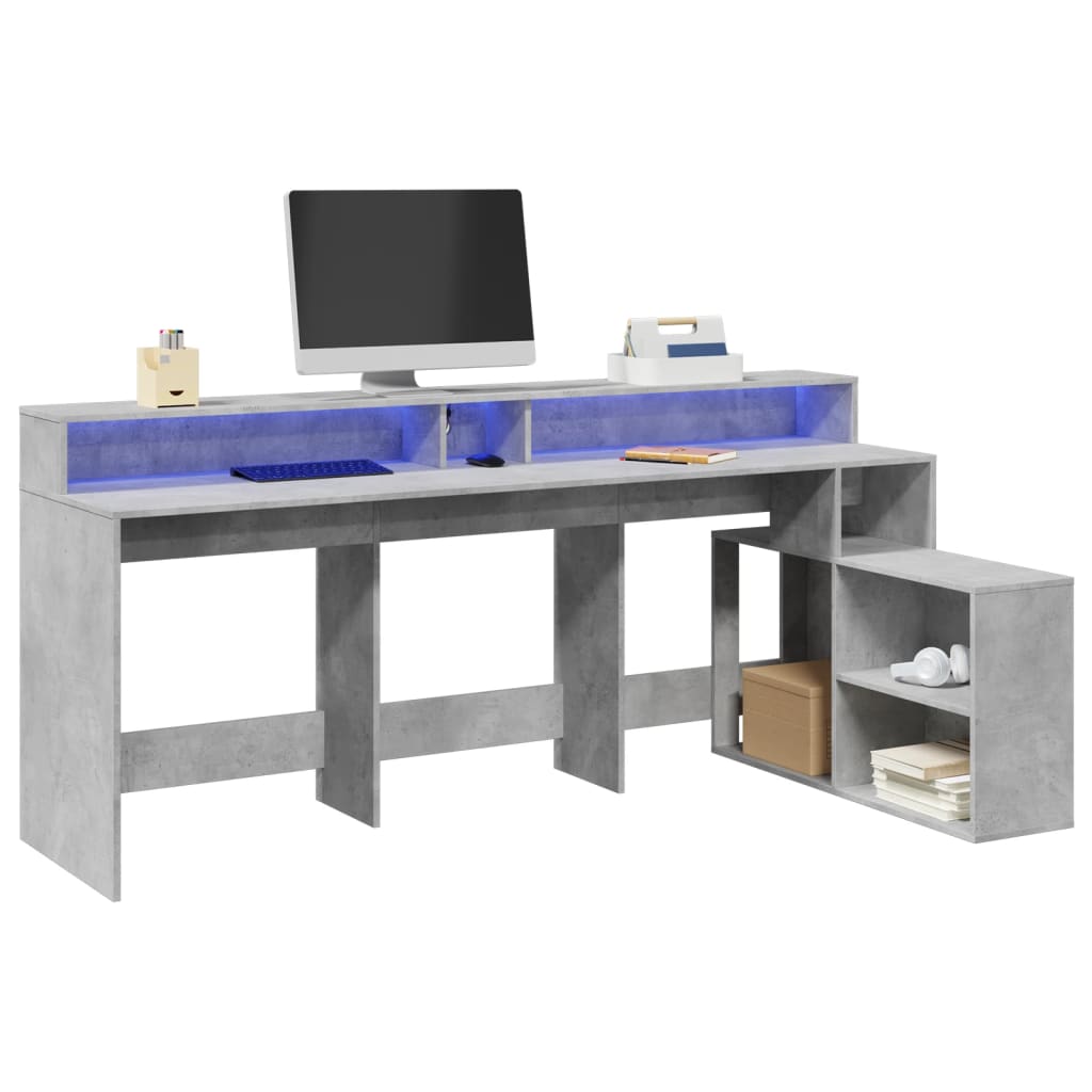 LED desk concrete grey 200x104x91 cm wood-based material