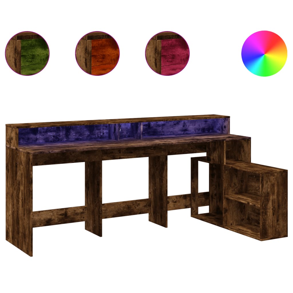 LED desk smoked oak 200x104x91 cm wood-based material