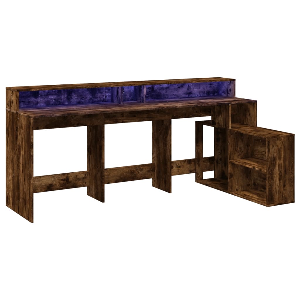 LED desk smoked oak 200x104x91 cm wood-based material