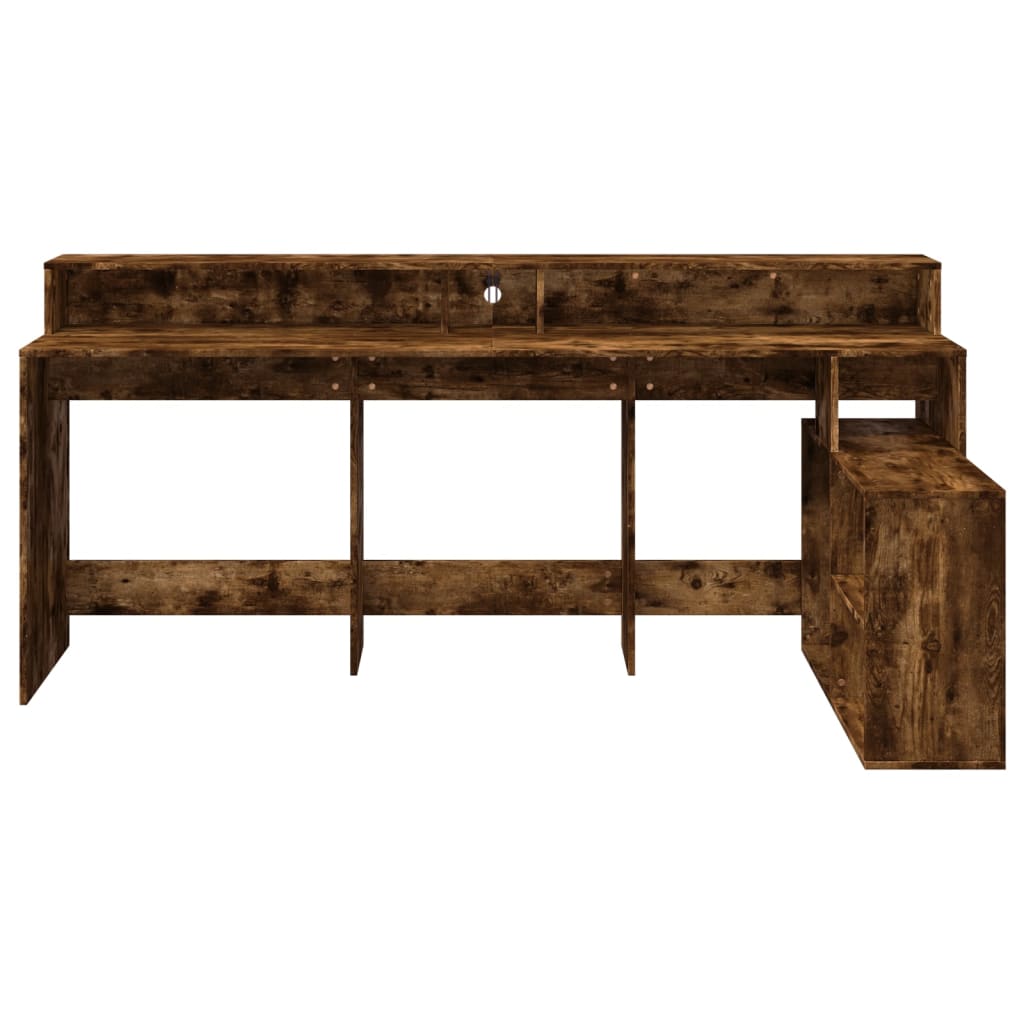 LED desk smoked oak 200x104x91 cm wood-based material