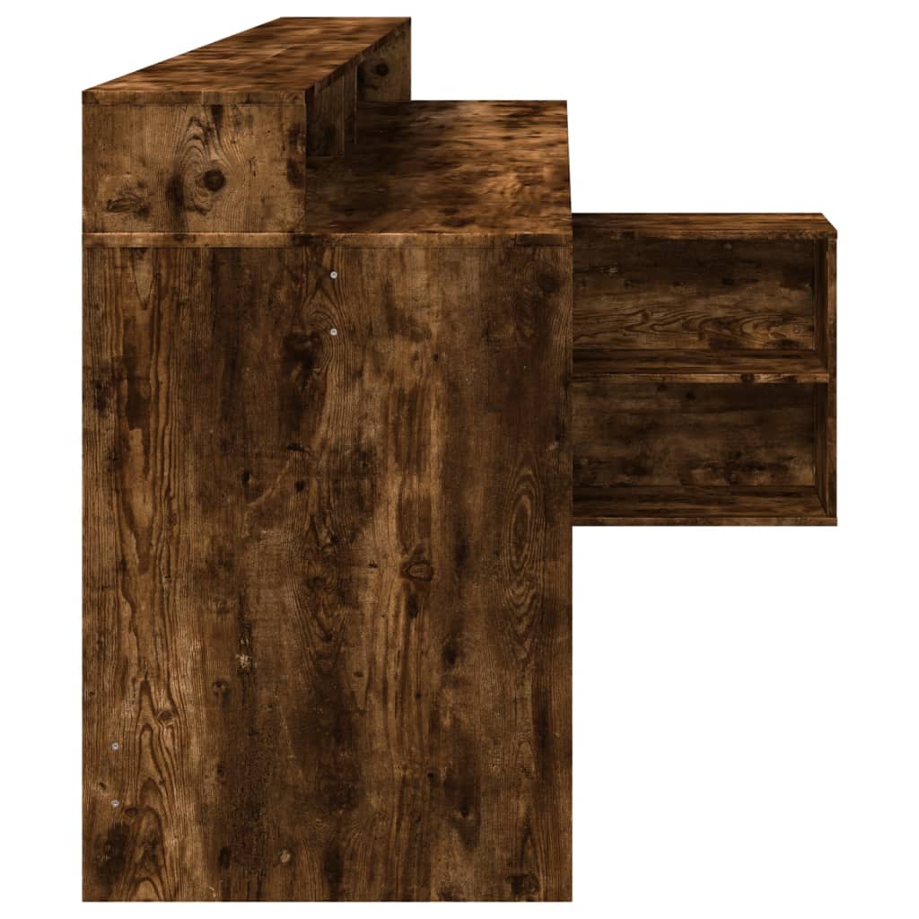 LED desk smoked oak 200x104x91 cm wood-based material