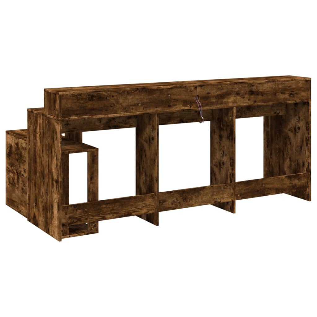 LED desk smoked oak 200x104x91 cm wood-based material
