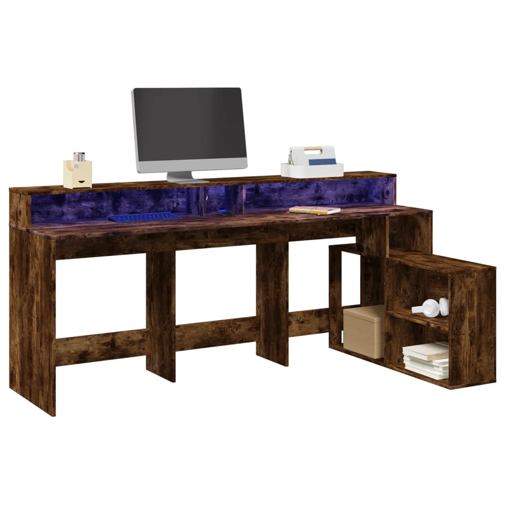 LED desk smoked oak 200x104x91 cm wood-based material
