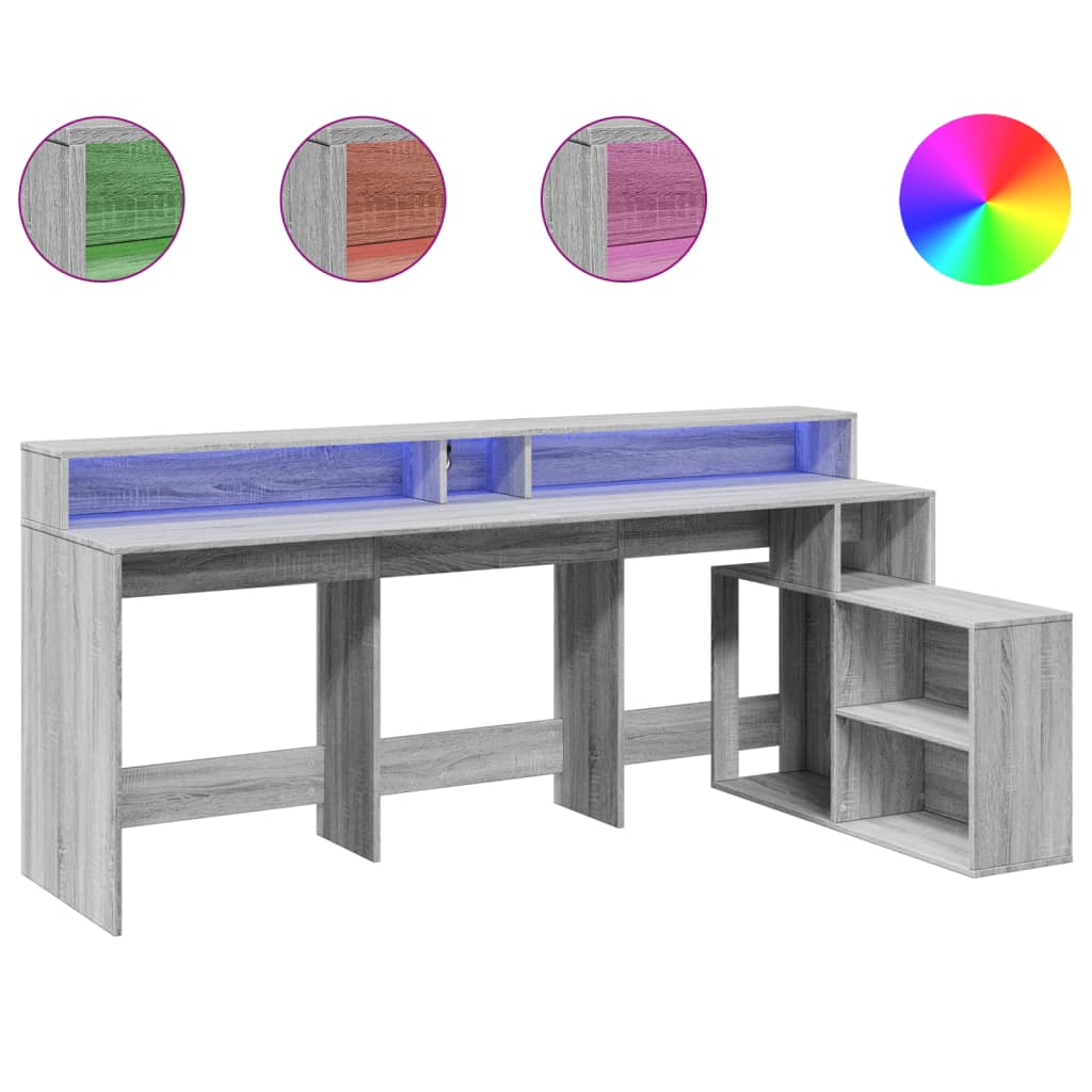LED desk gray Sonoma 200x104x91 cm wood-based material