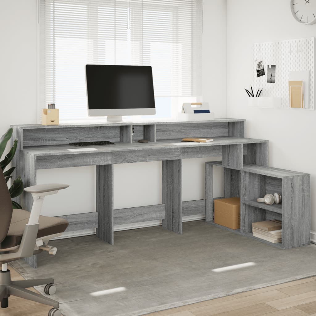 LED desk gray Sonoma 200x104x91 cm wood-based material