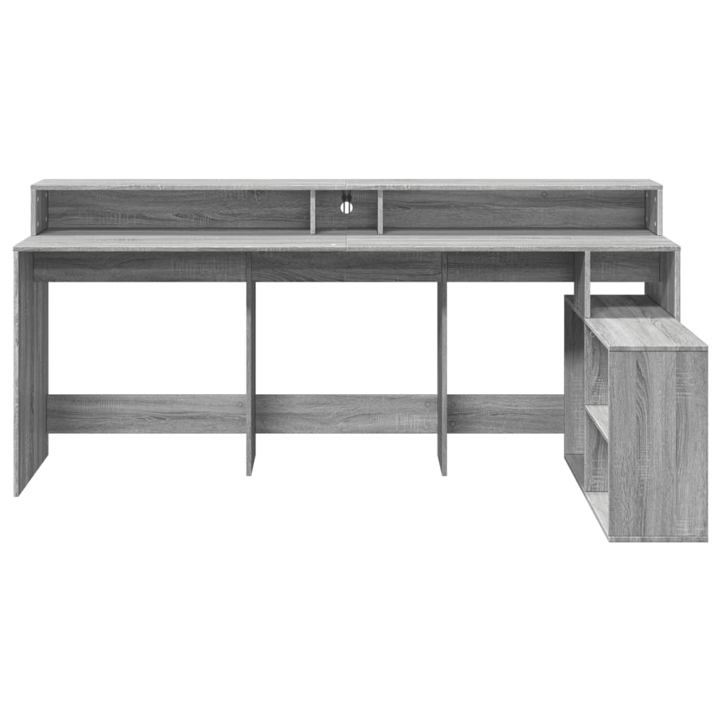 LED desk gray Sonoma 200x104x91 cm wood-based material
