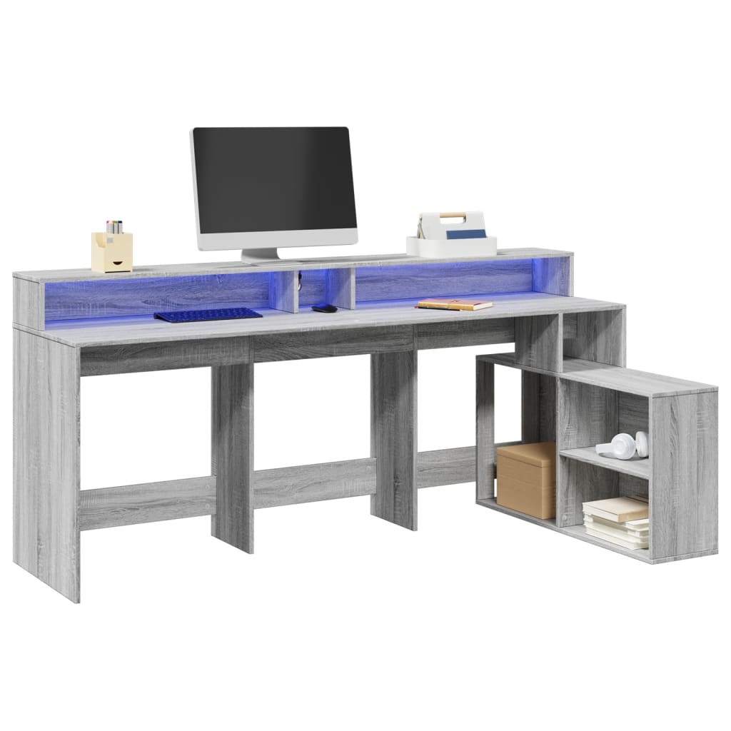 LED desk gray Sonoma 200x104x91 cm wood-based material