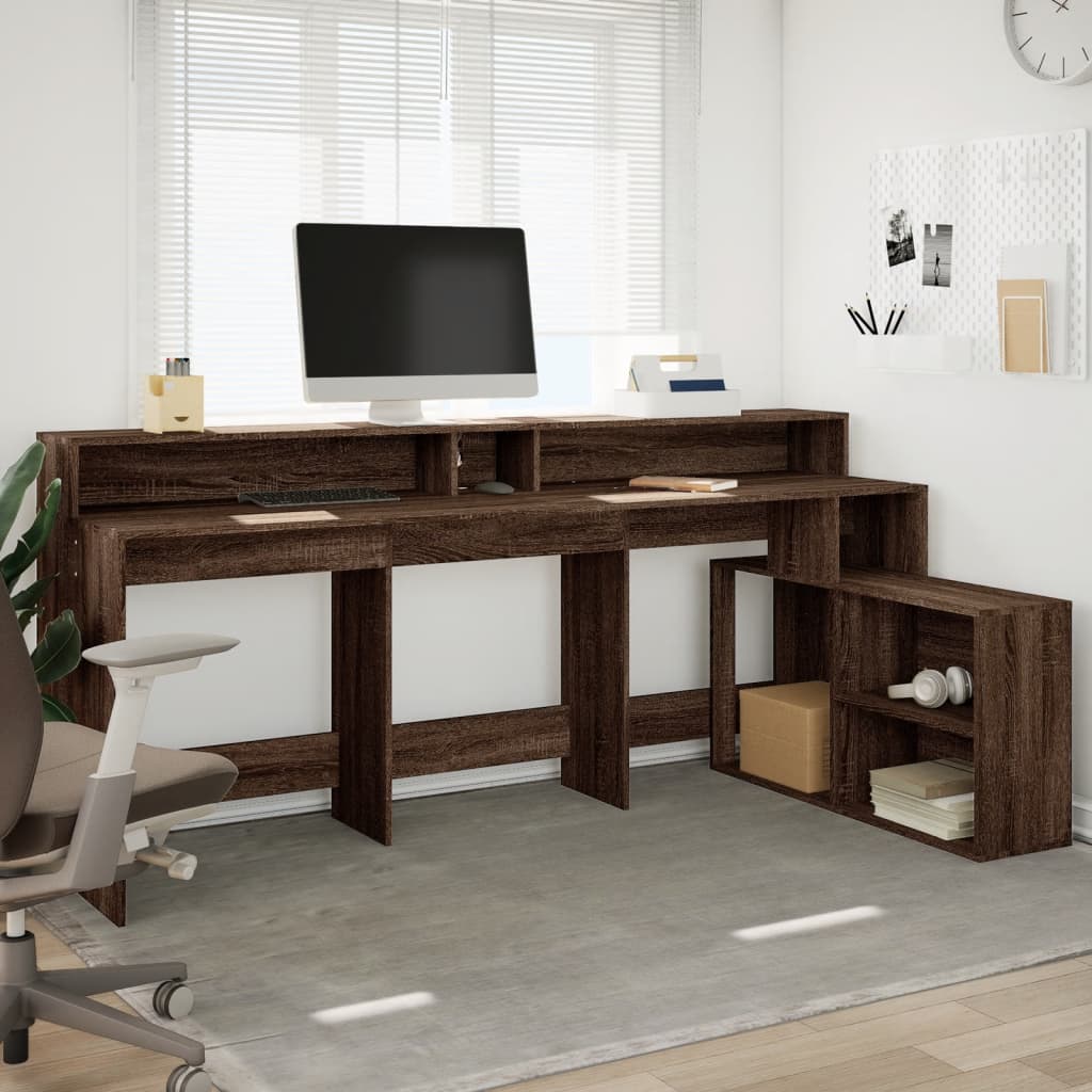 LED desk brown oak look 200x104x91 wood material