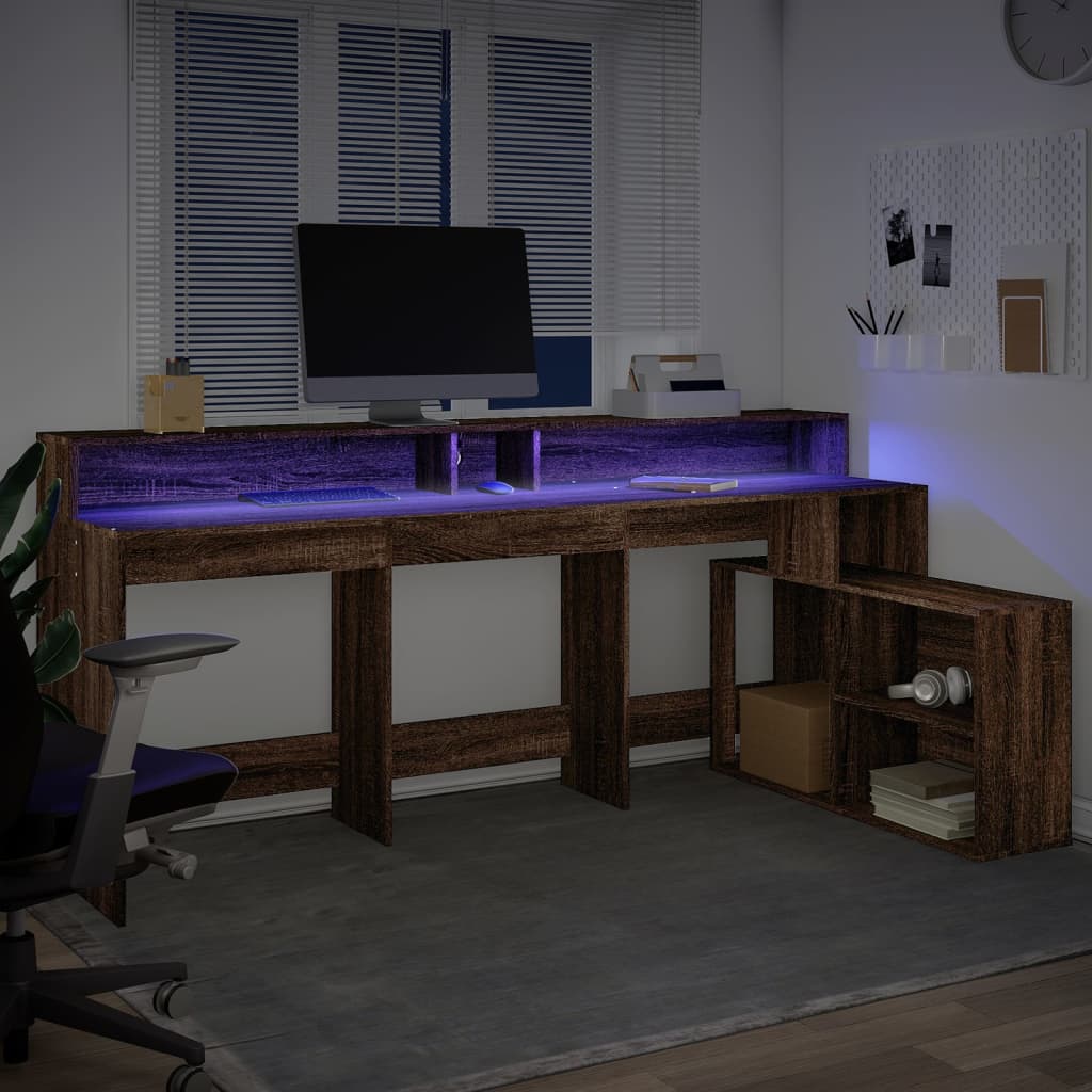 LED desk brown oak look 200x104x91 wood material