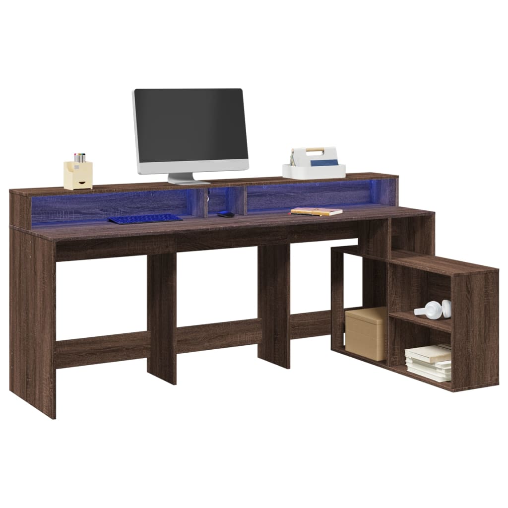LED desk brown oak look 200x104x91 wood material